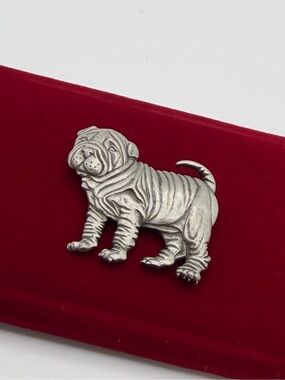 Vintage Silver Shar Pei Dog brooch pin